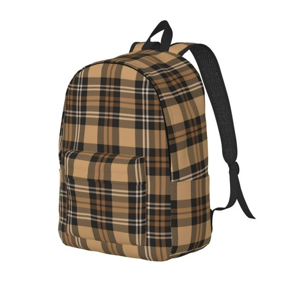 Ratiio khaki coffee plaid Print Canvas Backpack for Women & Men Retro Aesthetic Rucksack Basic Backpack for High School/College Students Travel Laptop Bag