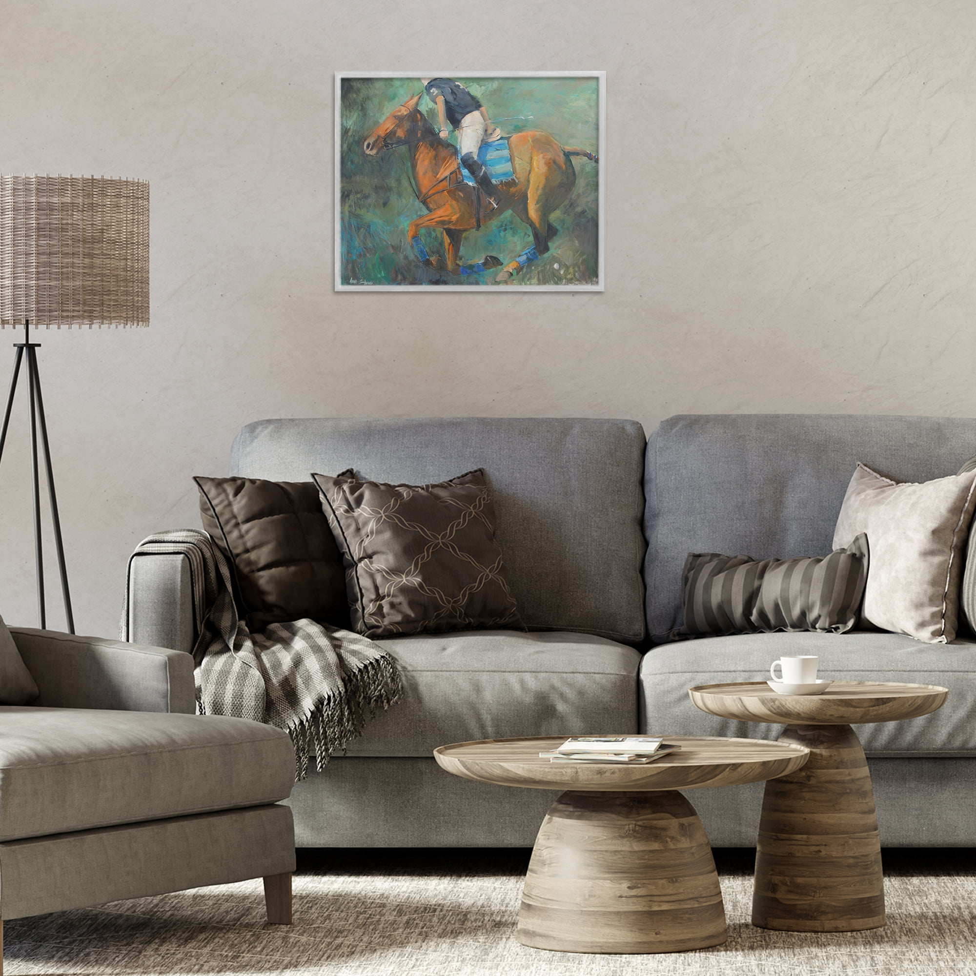 Stupell Industries Polo Rider in Dynamic Motion Gray Framed Giclee Art, design by Jadei Graphics
