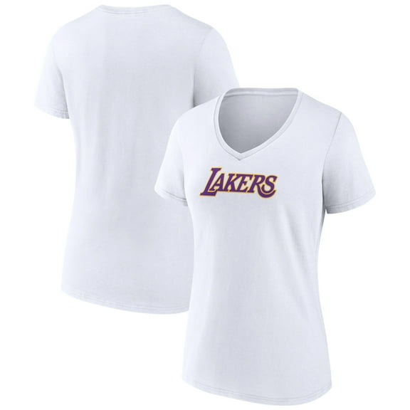Women's  White Los Angeles Lakers Wordmark Home V-Neck T-Shirt