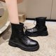 thumbnail image 4 of NECHOLOGY Botas Mujer Zapatos Botines mujer Moda mujer cuero artificial Color sólido otoño suela gruesa tacones cuadrados con cordones botines cortos zapatos de punta redonda (Black, 7.5), 4 of 7