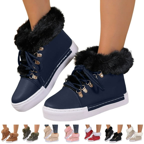 Dakaela Winter High Top Sneakers for Women Platform Fleece Lined Ankle Boots Fashion Lace up Casual Walking Booties Shoes Green 6.5