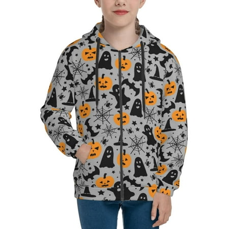 

Hoodies for Women halloween elements pumpkins Long Sleeve Sweatshirt Drawstring Zip Up Hoodie with Pockets Teen Girl Clothes