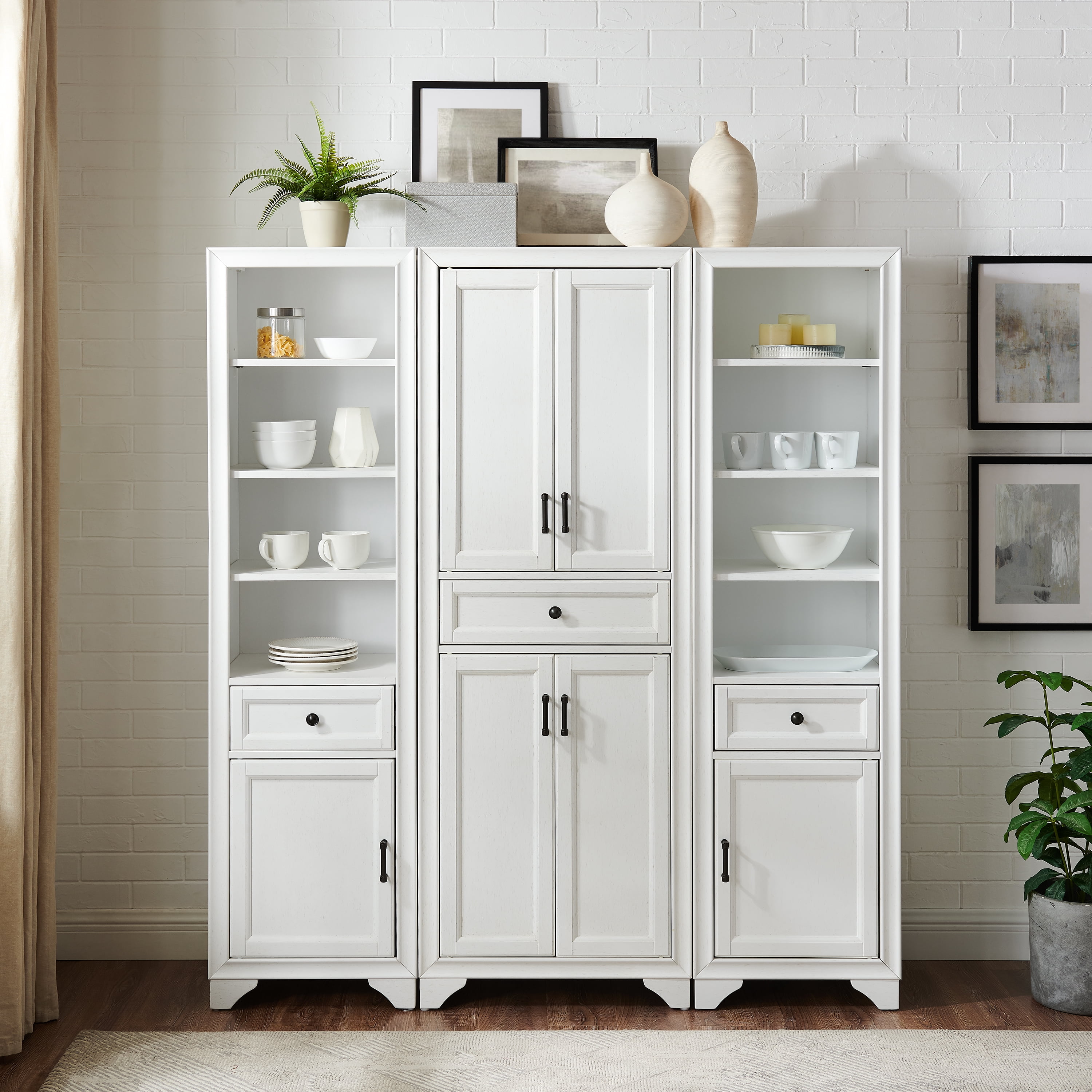 Crosley Furniture Tara 3-Piece Pantry Storage Cabinet Set with Shelves, Kitchen, Dining, or Laundry Room