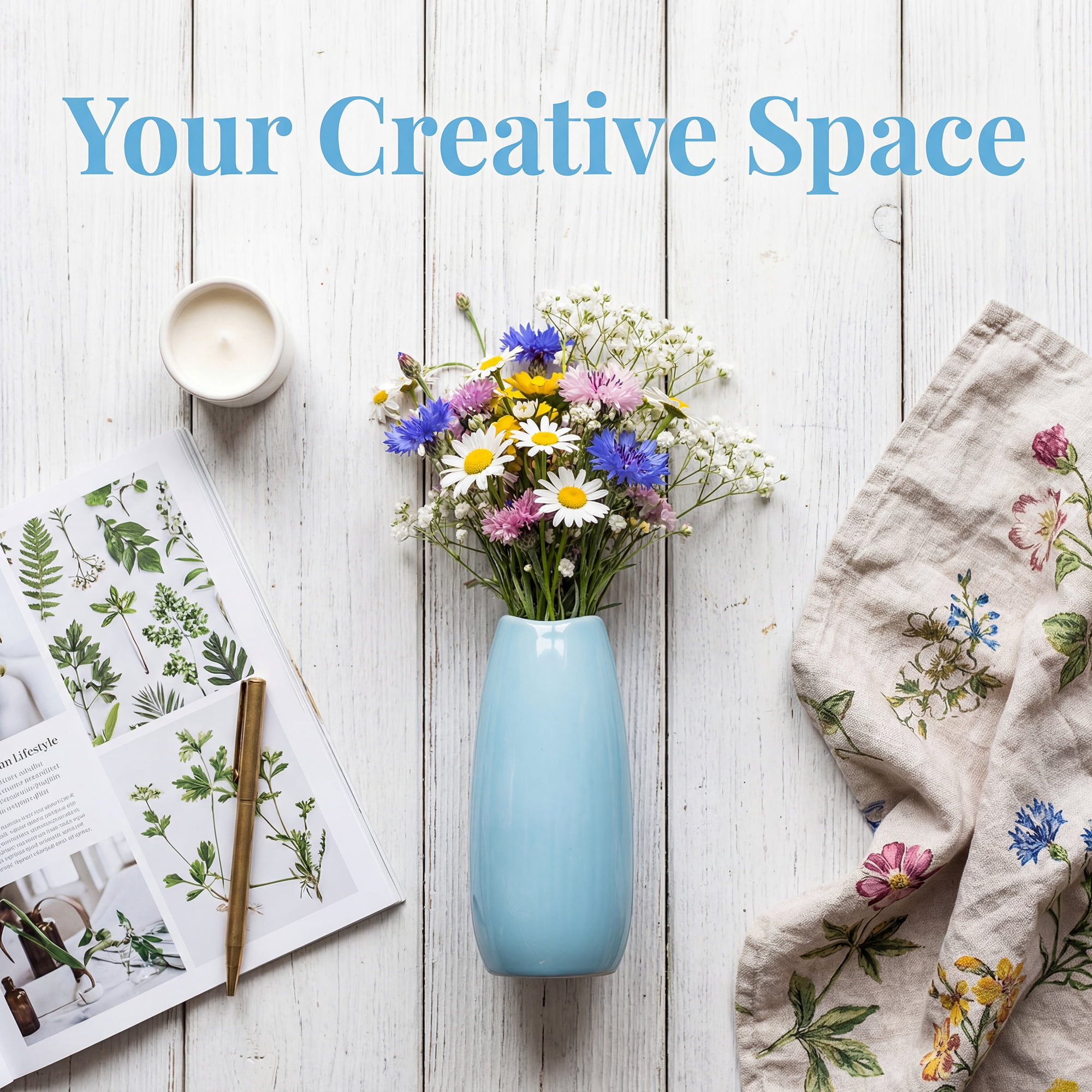 Unique Bargains Small Ceramic Bud Modern Cylinder Vase Ribbed Decorative Flower Vase Blue