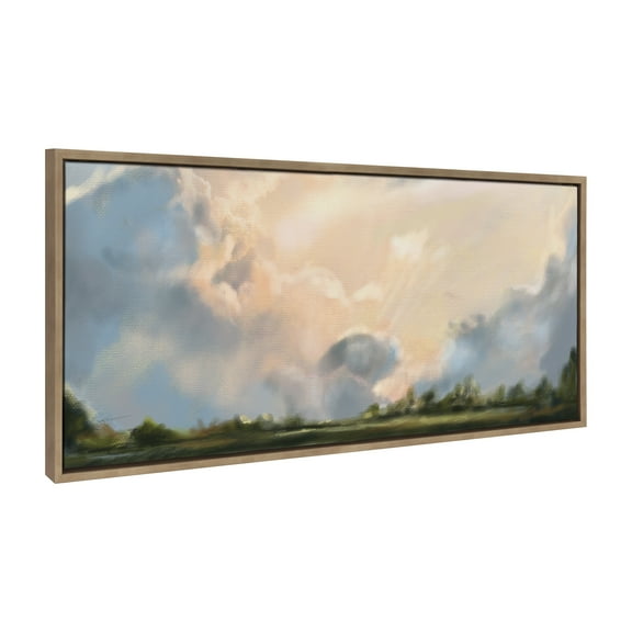 Kate and Laurel Sylvie Clouds Framed Canvas Wall Art by Mary Sparrow, 18x40 Gold, Modern Nature Skyline Art for Wall