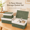 thumbnail image 4 of MEHOOM Wicker Woven Set of 3 Storage & Organization, Woven Storage Baskets for Bedroom, Closet, Table, or Living Room (Green), 4 of 13
