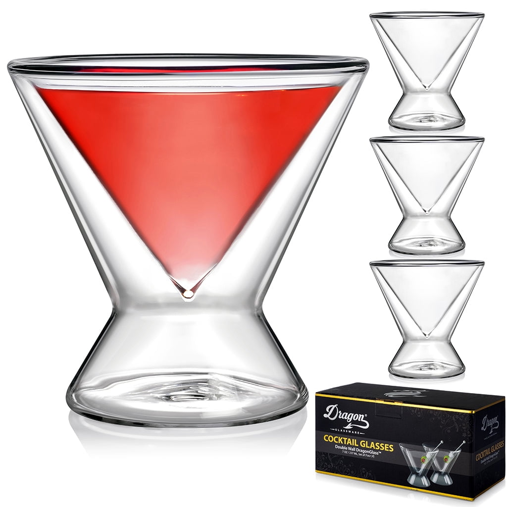 Dragon Glassware Martini Glasses, Stemless Clear Double Wall