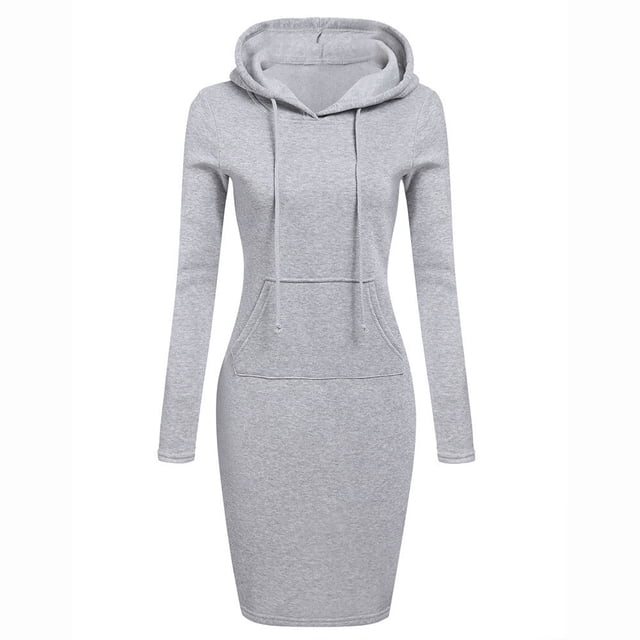 TIMIFIS Robe à Capuche pour Femme Robe Chandail à Capuche Robe Décontractée Ajustée Longueur Genou-Gris-Lfall