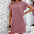 thumbnail image 2 of Staron Robe d'Été pour Femme à Manches Courtes, Col Ras du Cou, Mode, Contraste de Couleurs, Robe Côtelée, Tunique, T-Shirt, Mini, Vacances, Décontractée, 2 of 7