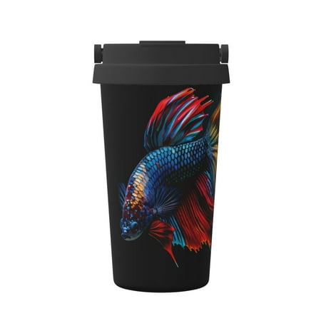 

Pofeuu Colorful Betta Fish Print Coffee Mug Iced Coffee Tumbler Cup Double Wall Vacuum Leak-Proof Thermos Mug CoffeeThermos Travel Mug