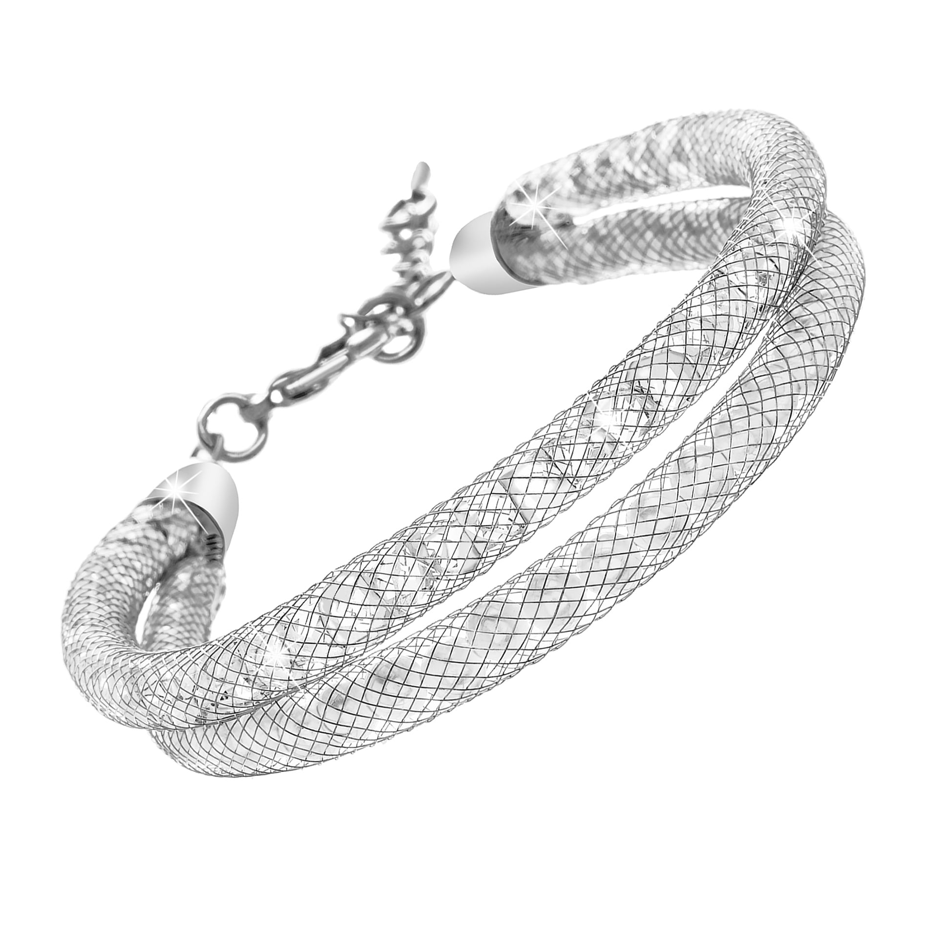 Lesa Michele Women's Silvertone Crystal Twisted Double Stranded Mesh Bracelet