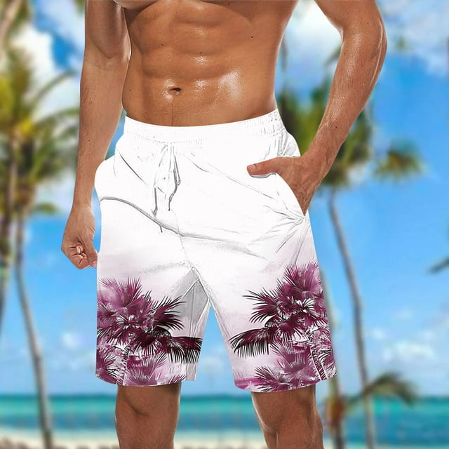 Sentmoon Workout Shorts for Men Breathable Straight Summer Running Shorts Palm Tree Print Drawstring High Waist Basketball Shorts Side Pockets Casual Daddy for Sports Wear Purple M