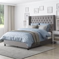 thumbnail image 2 of CorLiving Fairfield Fabric Tufted Wingback King Bed with Slats in Gray, 2 of 10