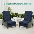 thumbnail image 4 of Outdoor Recliner Chair, 2-Piece Adjustable Wicker Lounge Set with Thick Cushions, Extended Footrest, Flip Back, Brown & Navy Blue, 4 of 5