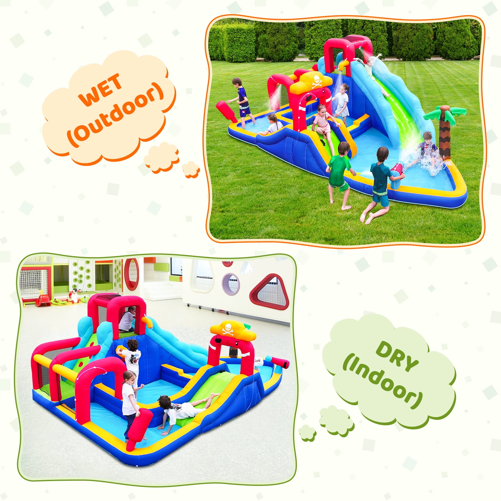 Neche Large 11-in-1 Inflatable Water Slide Bounce House, 222"x135"x82", 450W Blower, holds up to 5 Kids 3-8, Max Weight 495lbs, Indoor & Outdoor Use