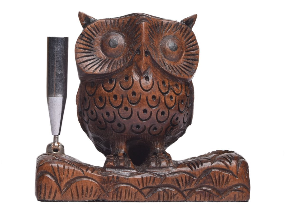 Wooden Pen Holder Organizer Desk Decoration For Home And Office Owl Collection