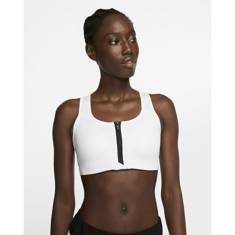 Nike WHITE/BLACK Dri-Fit Shape High-Support Front-Zip Sports Bra, US X-Large  