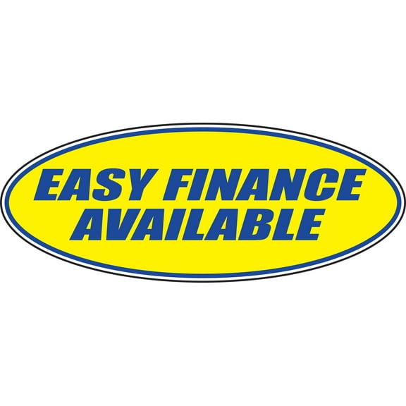 Oval Windshield Slogan Sticker - Blue/Yellow - "Easy Financing Available" - 14ʺL x 5 1/2ʺH - Pack of 12