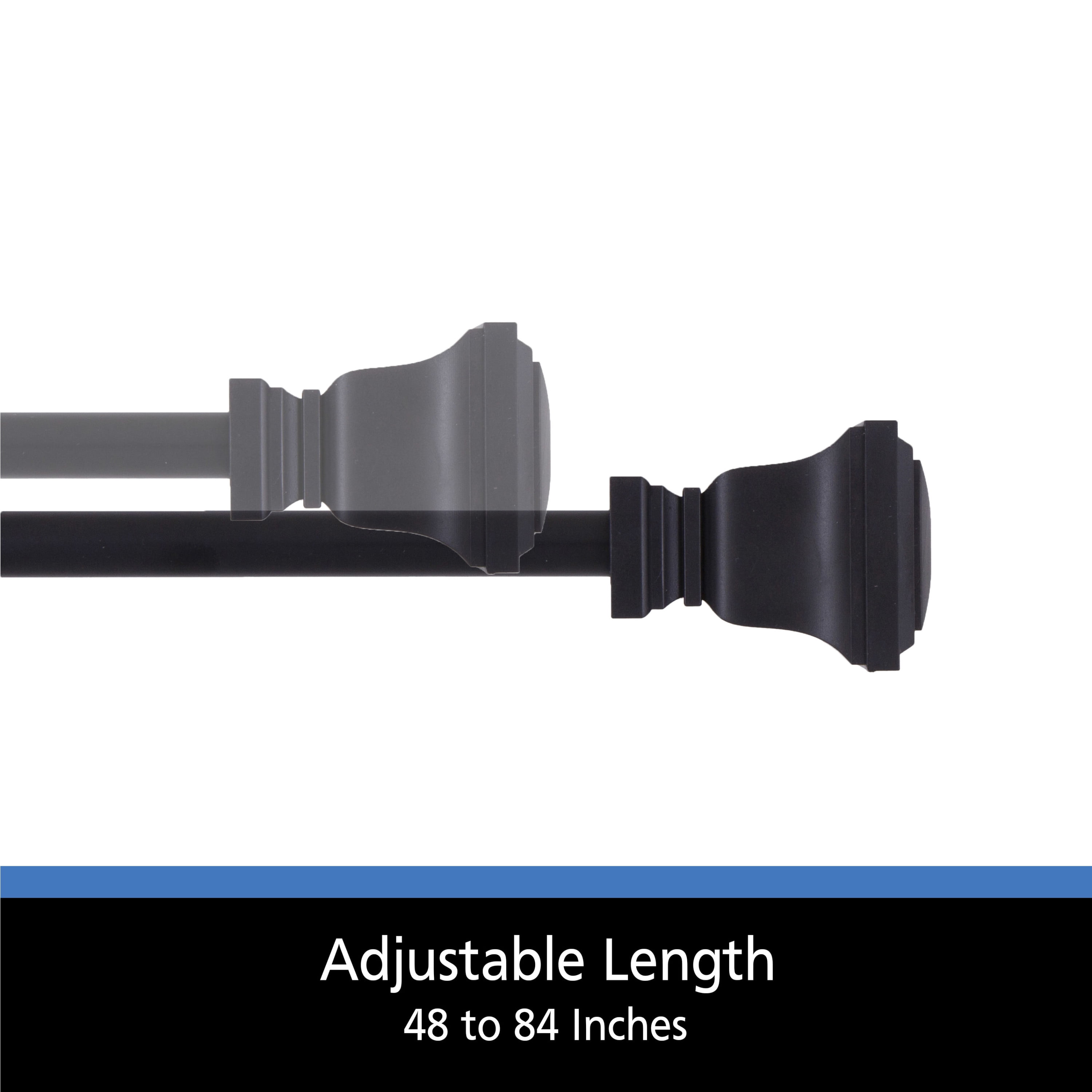 (1 pack) Mainstays 1/2" Twain Square Petite Café Adjustable Curtain Rod,48-84", Black