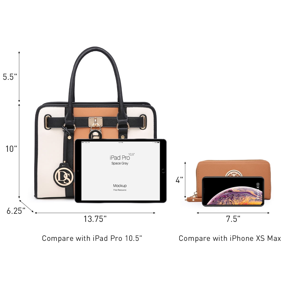 Dasein Women Handbags Purses Two Tone Satchel Bags Top Handle Shoulder Bags Work Tote with Matching Wallet