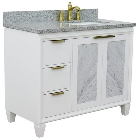 Trento 43" Solid Wood Vanity with Right Rectangle Sink in White/Gray