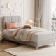 thumbnail image 3 of Girls' tamaño individual-size light rosa marco de cama: bouclé forrado cama de plataforma con wave cabecero, fácil montaje, de madera slats support, no box spring required, 3 of 5