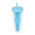 thumbnail image 2 of Paquete con 25 piezas de Vaso de plástico doble pared con popote azul 9.7 x 22.7, 2 of 5