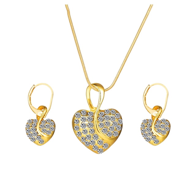Para las mujeres en forma de corazón collar de circonio Juego de joyas Corazón Pulsera Pendientes de regalo para las mujeres