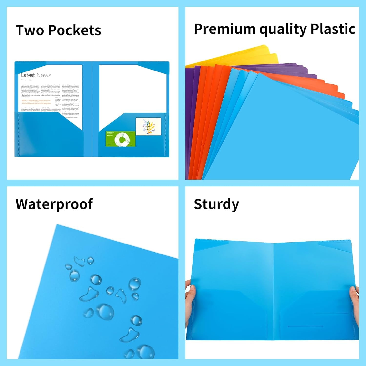 32pcs Plastic Folders with Pockets, Heavy Duty Folders with 4 Pockets for Office and School, Letter Size, 8 Assorted Colors