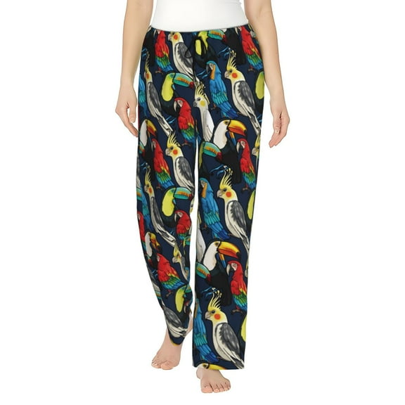 Logiee Parrot Print Women Pajama Pants,Comfy Pj Bottom with Pockets & Drawstring,Stretch Casual Sleepwear-Small