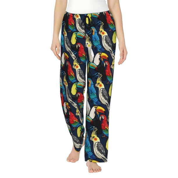 Fotbe Parrot Pantalones de Pijama para Mujer, Pantalones de Dormir, Pantalones Pj con Cordón y Bolsillos-3X-Large