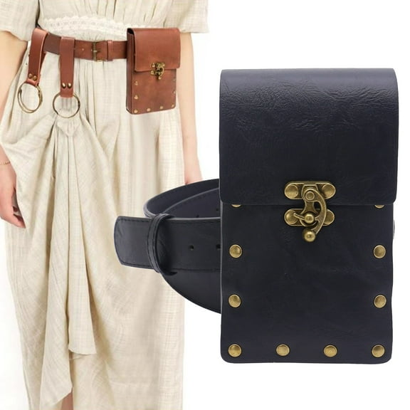 Rongxk Belt Bag Purse Skirt Hiking Set Medieval Holiday Costume Halloween Accessories Casual Fanny Pack Waist Bag (Bag & Bottle Brown. Black)