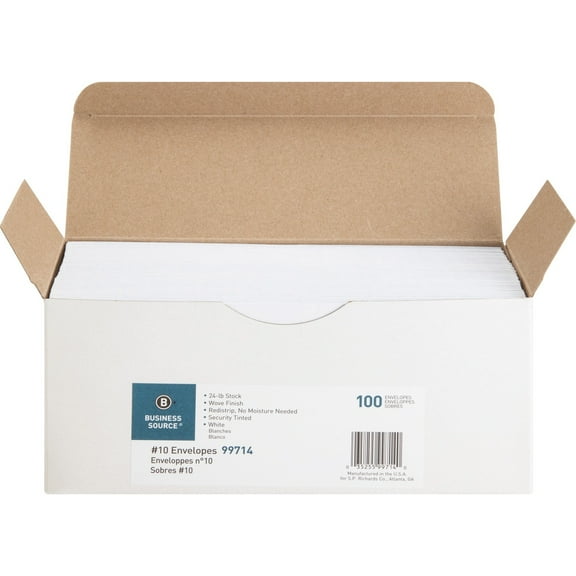 Business Source Peel-To-Seal Envelopes No. 10 100/BX White 99714