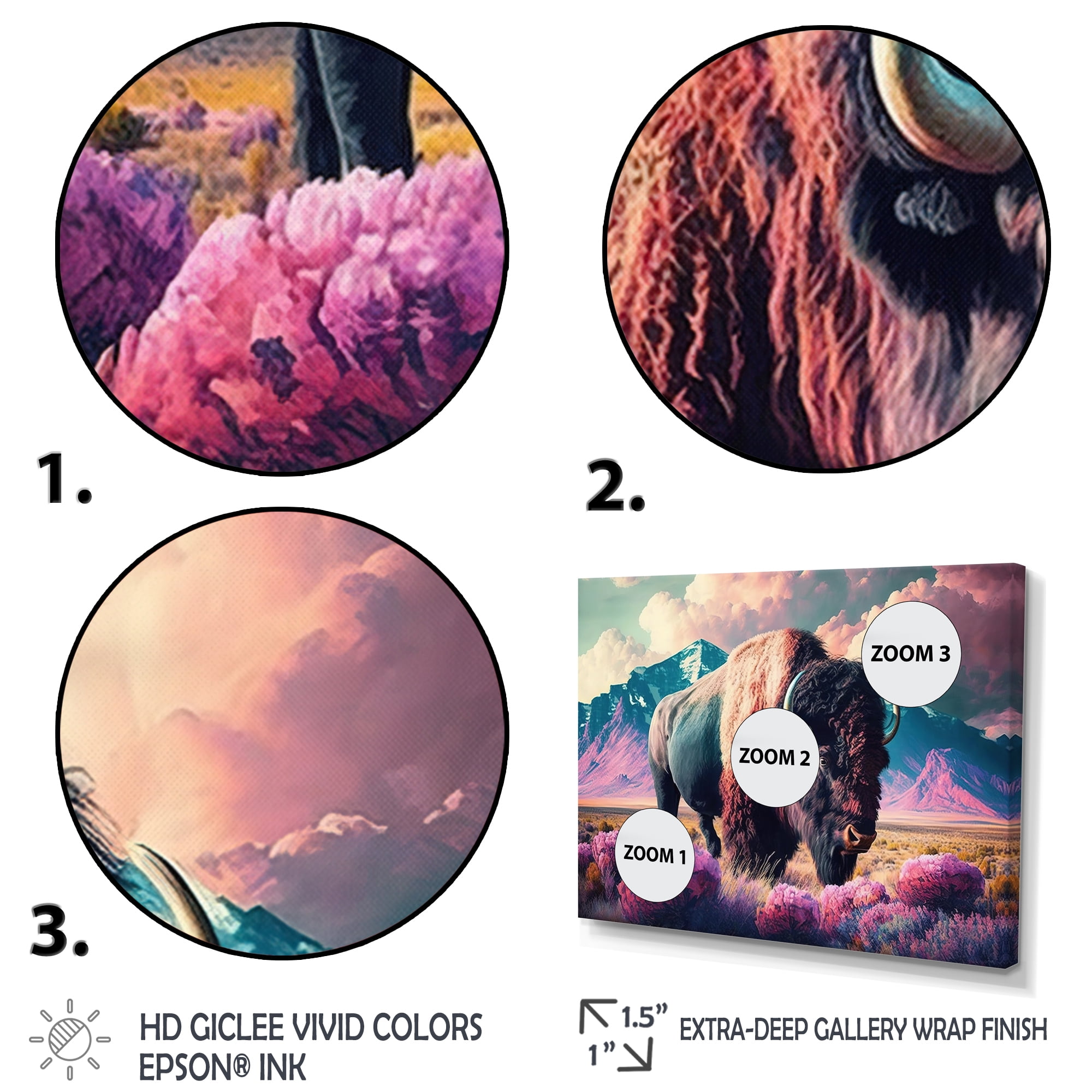 Designart Buffalo With Landscape Canvas Wall Art