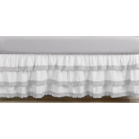 UPC: 0846480091059 | Boho Fringe White and Grey 3-Tiered Dust Ruffle Crib Skirt by Sweet Jojo Designs