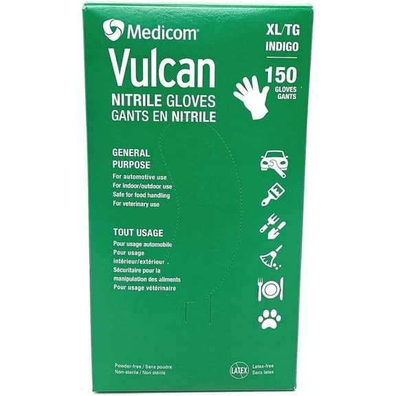 MEDICOM Vulcan Latex-Free Unisex Work Gloves, X-Large, Pair, Nitrile White