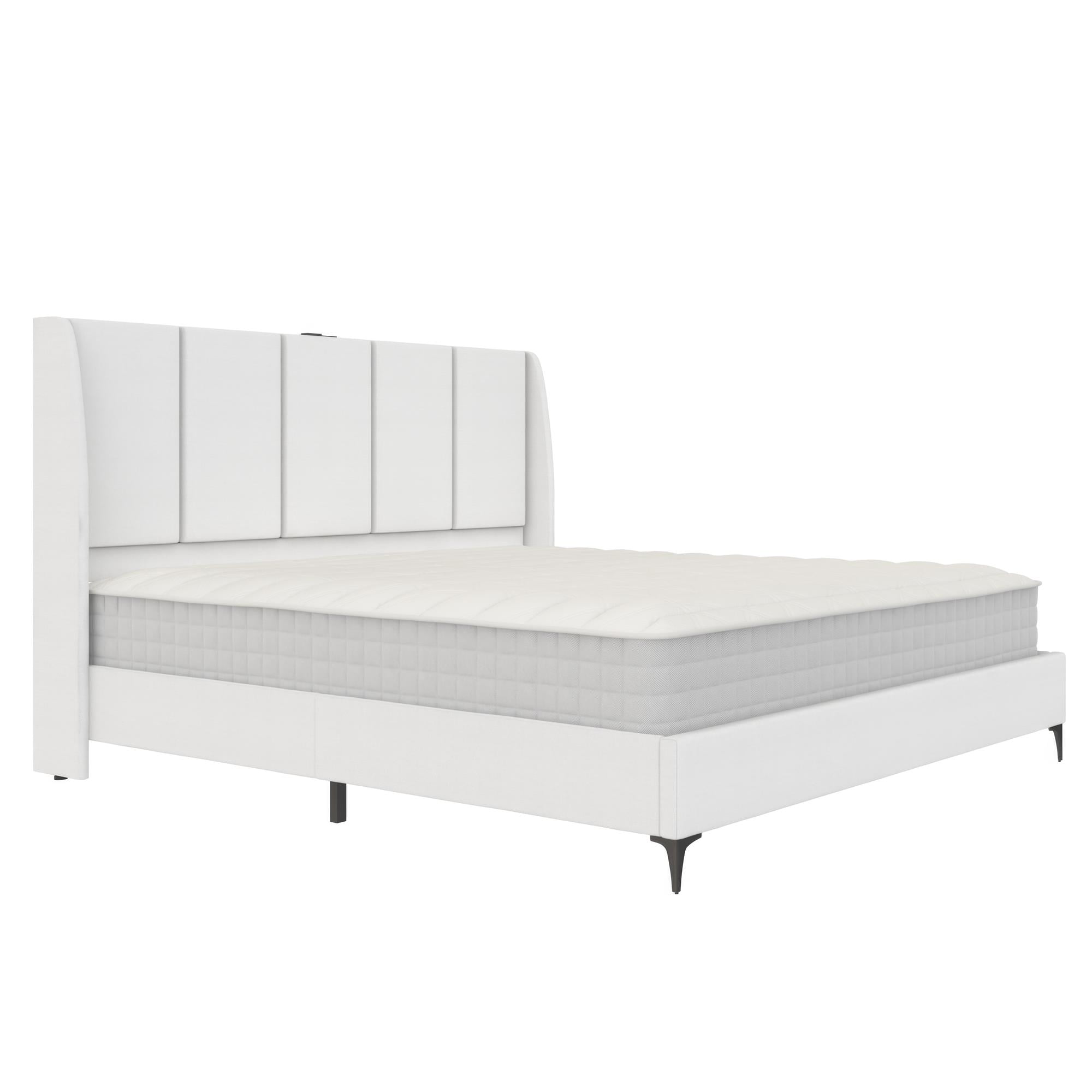 DHP Lamora Upholstered Wingback Bed Frame with USB, King, Light Gray Linen