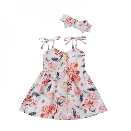 

Girls Cute Sling Floral Dress Baby Girls Dress Newborn Sling Dresses Baby Infant Party Dress