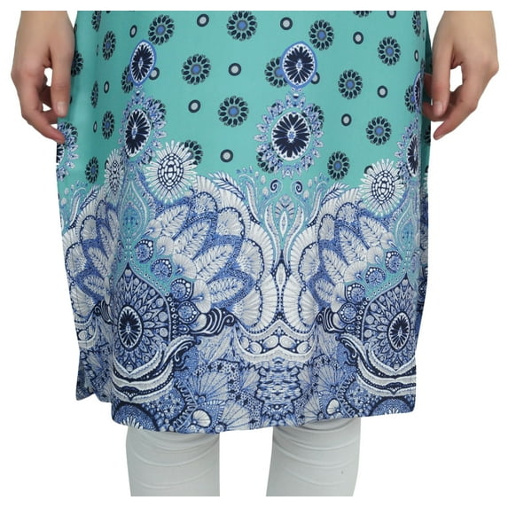 Bimba Women's Printed Tunic Green Georgette Kurti Kurta Indian Long Blouse-8