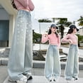 thumbnail image 2 of TOOYOU Girls Jeans Demin Pants Fashion Cute Personality Elastic Waist Wide Leg Demin Pants With Pockets Versatile Straight-Leg Pants Classic Trousers For Girls Size 4-5 Years Blue, 2 of 9