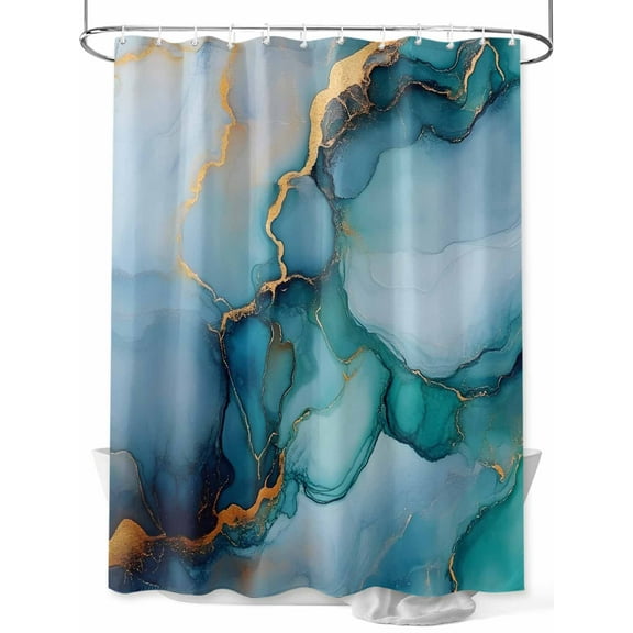 Fsddascl Teal Blue Marble Shower Curtain Set - Extra Long 72" x 96" Washable Bathtub Curtain with 12 Hooks, Abstract Artwork Aesthetic Waterproof Fabric Stall Shower Curtains for Bathroom/Bathtub