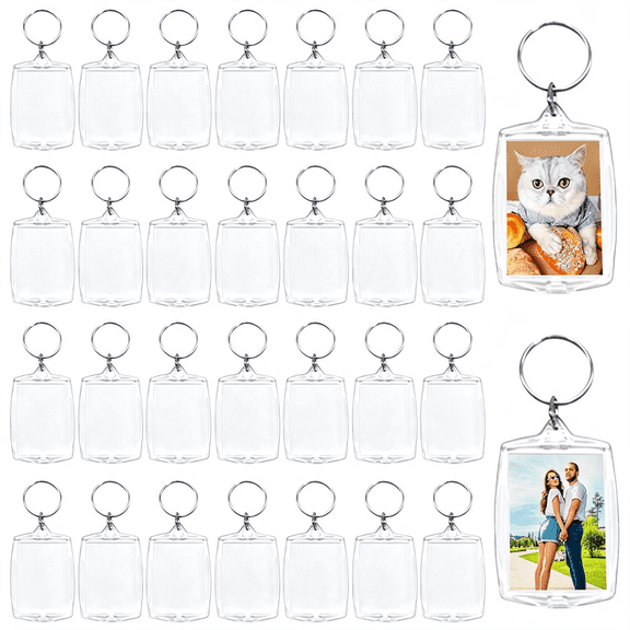 DESIGNICE 30 Pcs Acrylic Photo Frame Keyring,2.16 X 1.5"/5.5 X 4 Cm Personalized Keychains,Clear Picture Keychain As Gift,Suit for Artwork Photo Keychain
