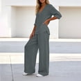 thumbnail image 5 of Bloomae Women's Loungewear Set 2 Piece Cotton Linen V Neck Long Sleeve Shirt & Wide Leg Pants with Pockets Lightweight Casual Solid Color Loose Fit Summer Outfit Gray XXL, 5 of 7
