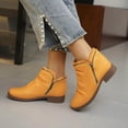 thumbnail image 3 of Puntoco Women's Ruched Ankle Booties, Side Zipper Low Block Heel Boots, Round Toe Slip‑On Pleated Leather Casual Short Boots Yellow, 3 of 5