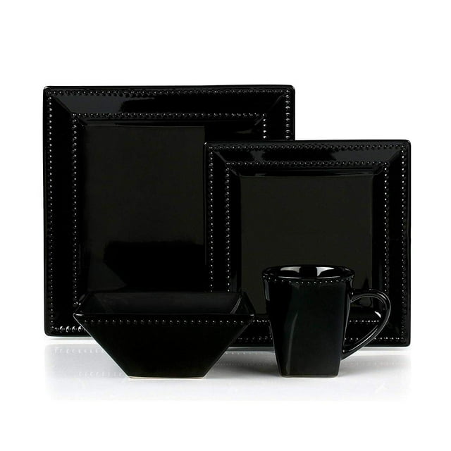 Lorenxo Imports Beaded Stoneware 16 Piece Dinnerware Set, Service for 4 Black