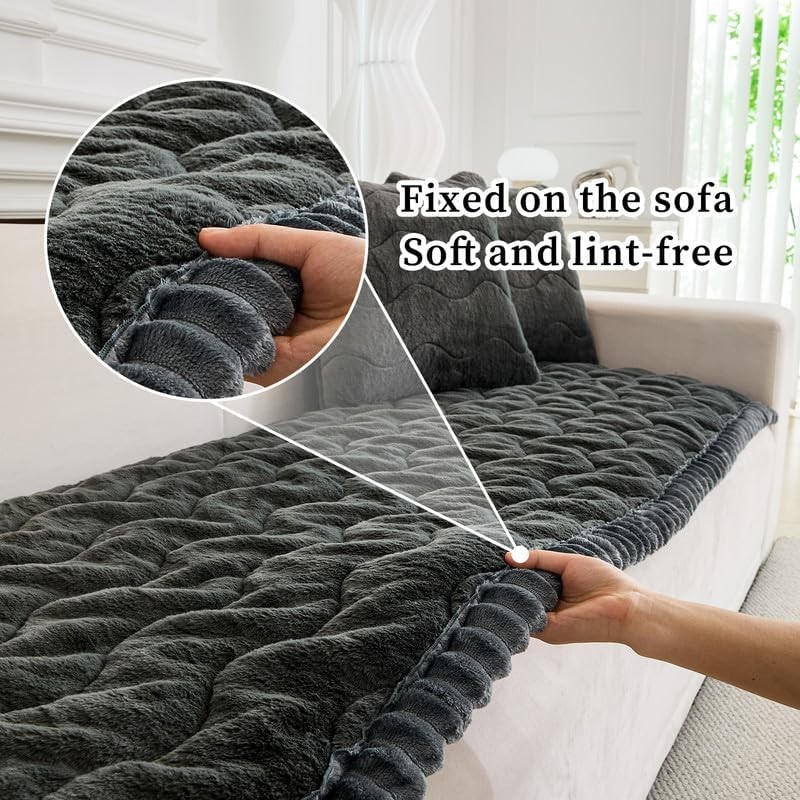Topchances Fuzzy Couch Covers, Faux Mink Wavy Sofa Slipcover Mat for Pets,  Anti-Slip Furniture Protector Pet Bed Mat for Dogs Cats (Dark Gray, 28''x59'')