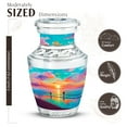 thumbnail image 2 of JAGASY Beach Small Urn for Ashes Adult Female, Teal Keepsake Urns for Human Ashes, Ocean Beach Sunset Orange Yellow Clouds Decorative Urns, Tiny Funeral Urn for Mother & Father, (3 Inch), 2 of 7