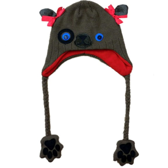 Womens Brown Knit Bear Peruvian Style Trapper Fleece Lined Hat