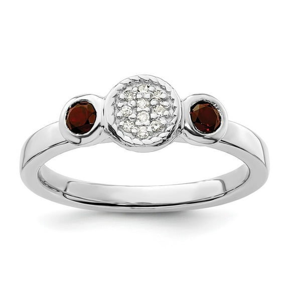 Auriga 925 Sterling Silver Double Round Garnet & Diamond Ring for Women Size- 10