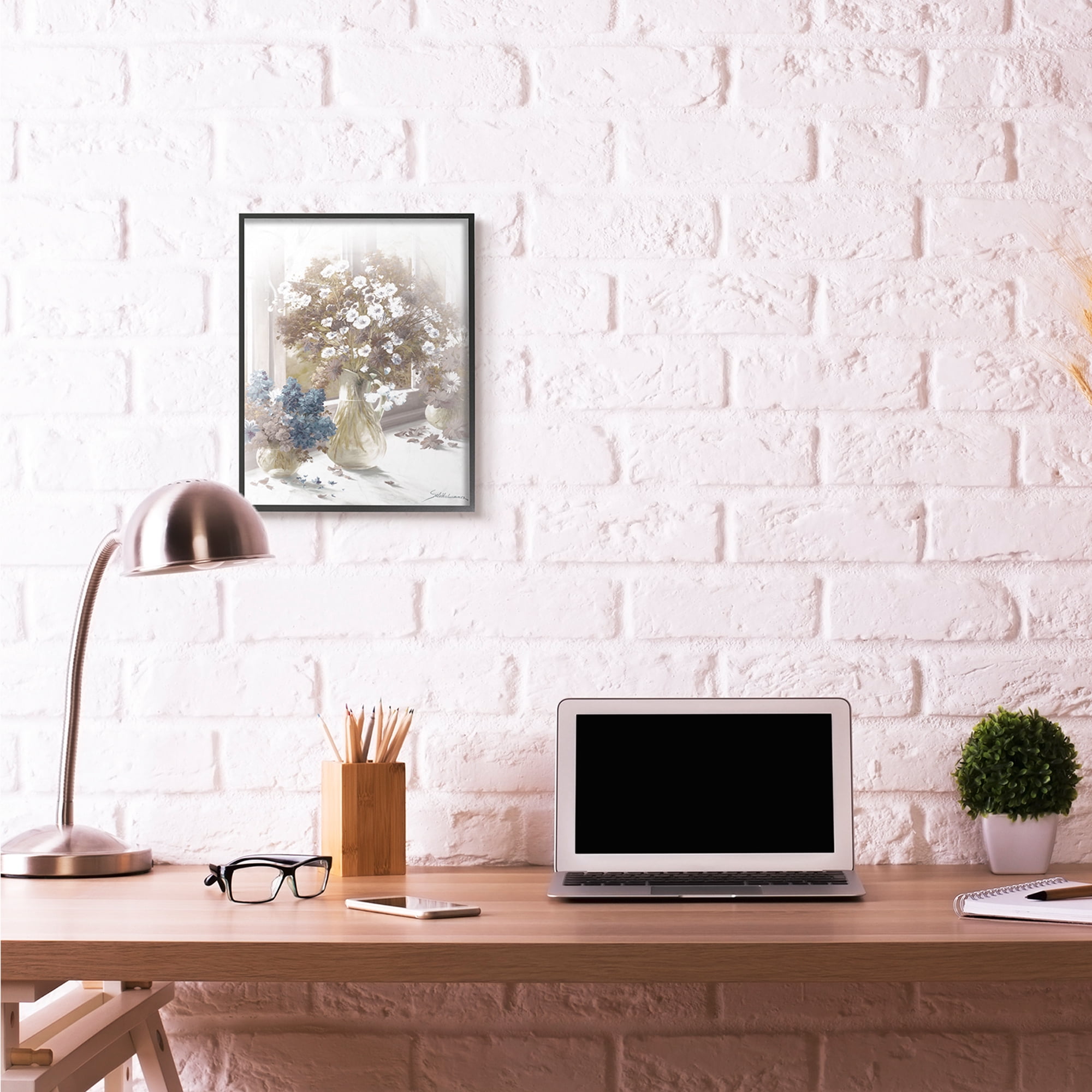 Stupell Industries Flower Vase Vintage Sepia Painting Graphic Art Black Framed Art Print Wall Art, 16x20, by Heinz Scholnhammer